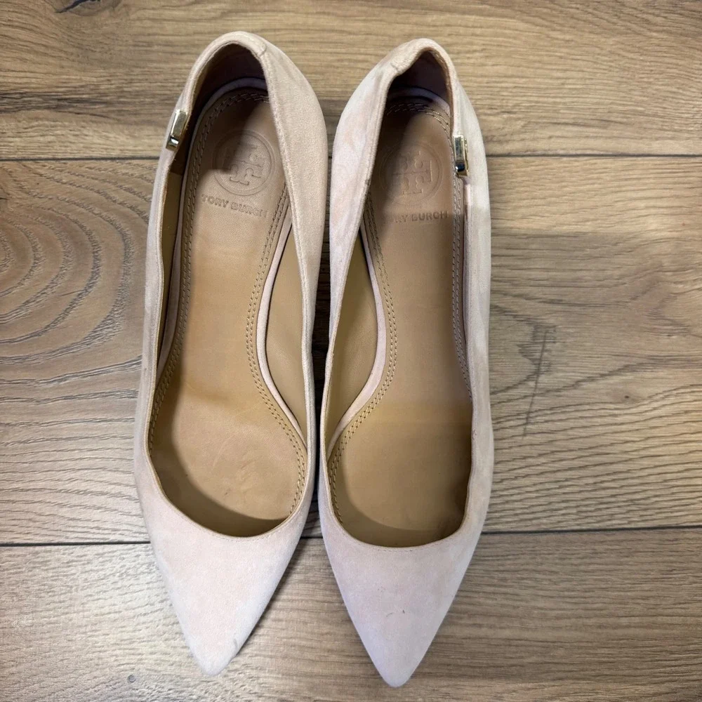 Tory Burch Nude Suede Pointed Toe Kitten Heel Pumps Blush Pink Women 7.5